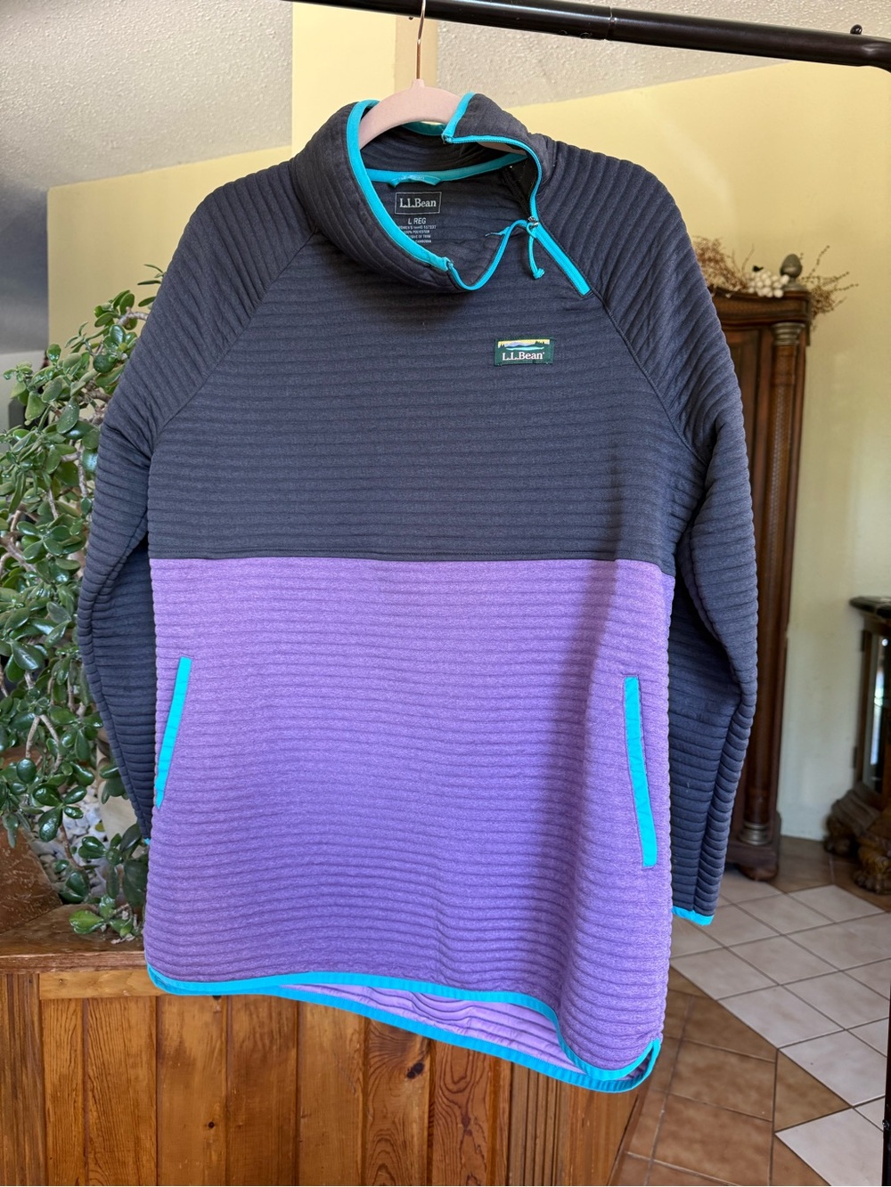 L.L. Bean Two-Tone Quilted Pullover Sweater - Grey & Purple